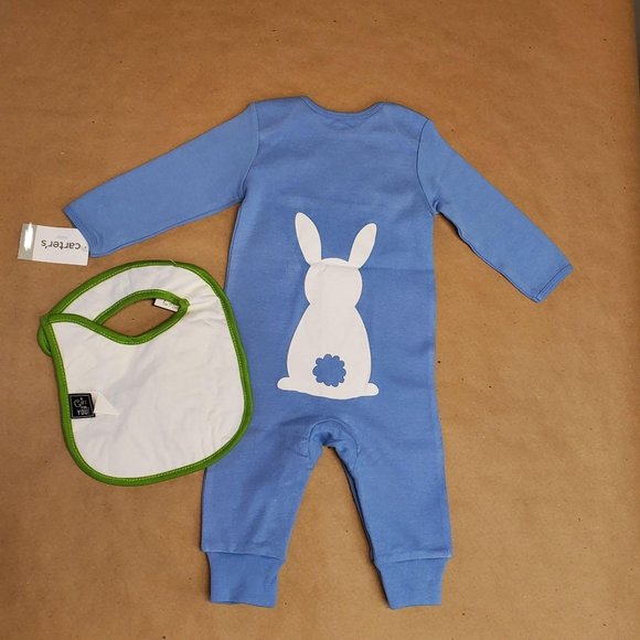 Carter's Easter Onesie W/ Bib 6M Blue - Picture 10 of 10